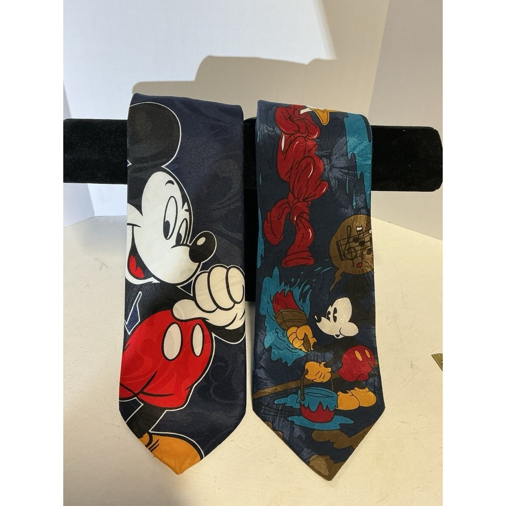 Vtg Disney‎ Necktie's Set Of 2 Micky & Mickey And Donald 100% Polyester